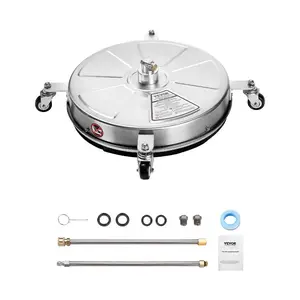 VEVOR 16.5 Pressure Washer Surface Cleaner, Stainless Steel Pressure Washer Attachments with 4 Wheels, 4000 Max PSI, 1/4 Quick Connector, 2 Spray Nozzles, 2 Extended Wands for Concrete, Patio, DeckVEVOR Super Brand Day