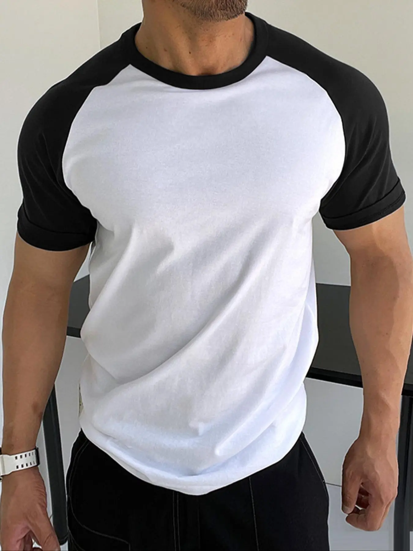Men's Regular Fit Contrast Trim Short Sleeve Tee, Casual Comfy Round Neck T-shirt for Summer, Fashion Men's Top for Daily Wear, Tropical, Casual Streetwear Tops, Casual Style Tee, Casual Clothing