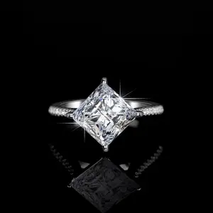 Luxury 18K 925 Sterling Silver 3CT Princess Cut Moissanite Solitaire Ring (Size 5-9)