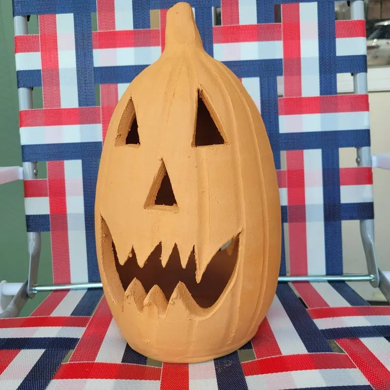 Terra Cotta Jack-o'-lantern Pumpkin from Craven Pottery | 14" tall