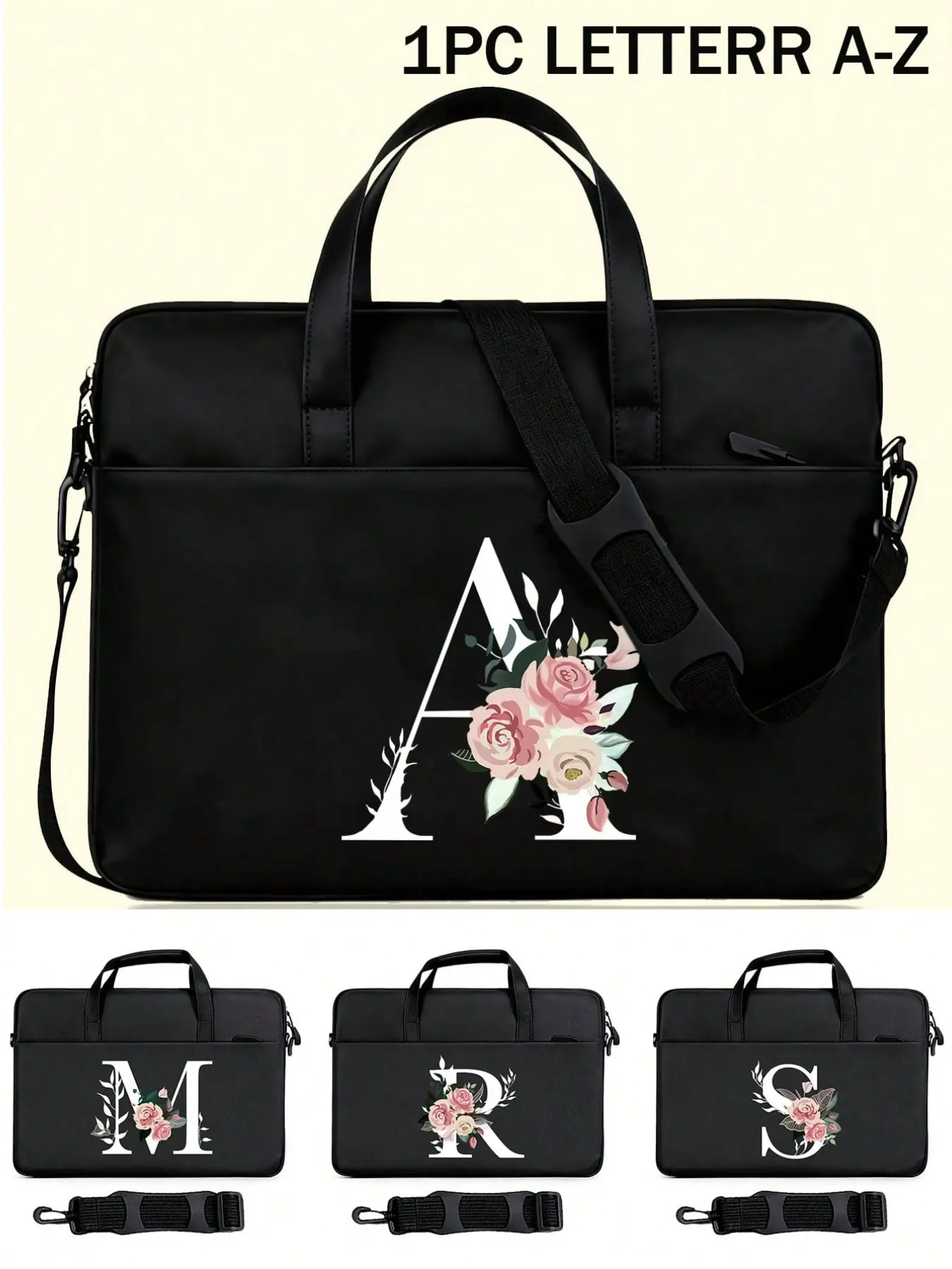Laptop Bag with Shoulder Strap, A-Z Letter Pattern, Cable Organizer, Portable for Women, Travel Laptop Bag, Fits 13-16 Inch Laptops, Great for School and Gifts
