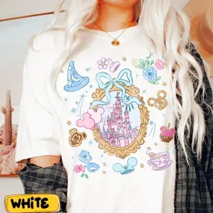 Vintage Magical Castle Coquette Shirt Magic Kingdom Aesthetic T-shirt Cute Watercolor Bow Pastel WDW Girl Trip Tee Birthday Fan Gift For Him Her [Adulr - Youth - Toddler Magic Kingdom], Full Colors, Full Size