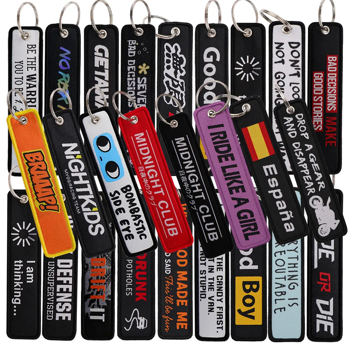 1Pcs "No Risk No Fun" Funny Quotes Series Embroidery Key Fobs Backpack Key Tags Motorcycles Keychain Keyrings Accessories Gifts