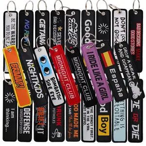 1Pcs "No Risk No Fun" Funny Quotes Series Embroidery Key Fobs Backpack Key Tags Motorcycles Keychain Keyrings Accessories Gifts