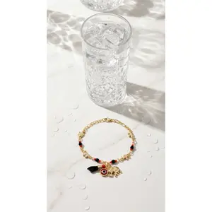 Zengliu 14K Gold Plated High-grade CZ Charm Bracelet for Women - Evil Eye, Lucky Elephant & Moon Star