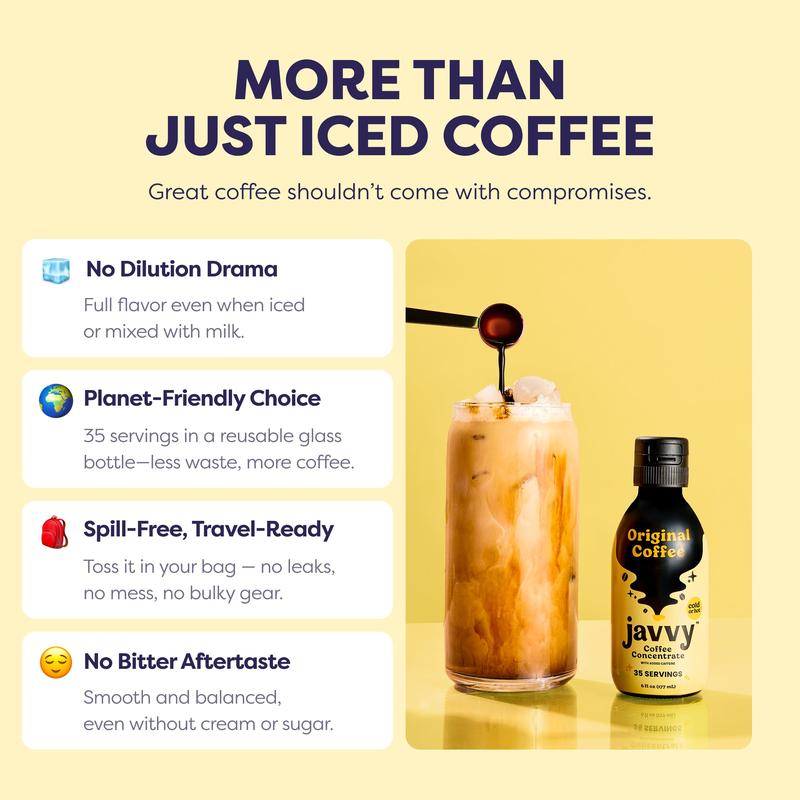 Javvy Coffee Concentrate - 35 Servings of Cold Brew Coffee, Perfect for Instant Iced Coffee Beverage Healthy Flavor