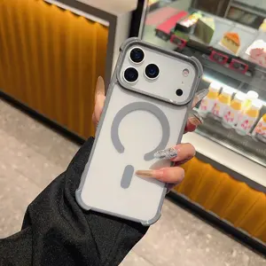 Thickened Four-Corner Airbag Shockproof Phone Case for iPhone 17 Pro Max 16 15 14 13 Soft Edge Transparent Acrylic Magnetic Case