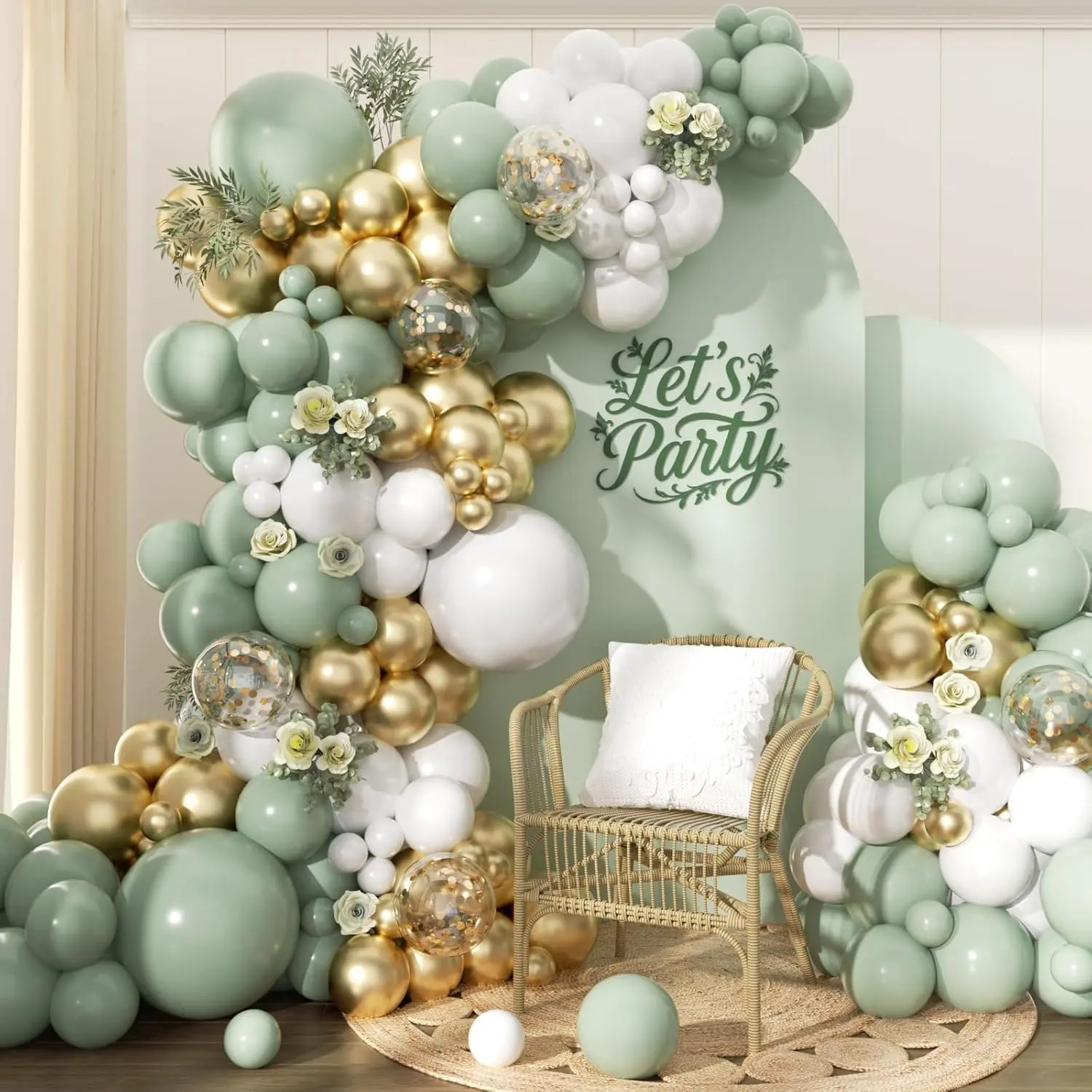 Sage Green White  Garland Arch Kit 173 count Latex Balloons - 22 18 12 10 5in Different Size Party Balloon Arch Kit for Birthday  Shower Wedding  Bridal Party Decoration
