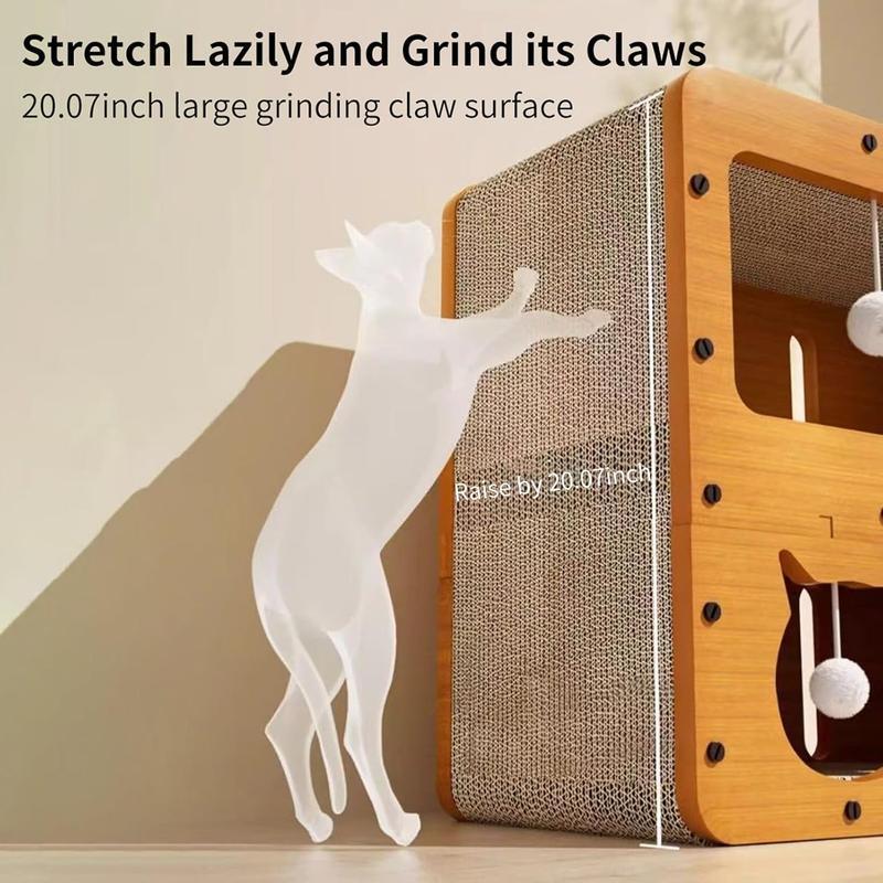 FANJUN-AMTECH 2 in 1 House & Scratch Board, 1 Set Wooden Bed with Scratcher, Durable Double Layer Bed, Pet Furniture for Indoor Spacious cool cat stuff cozy cat bed cat scratcher indoor cat accessories cat toys cat accessories