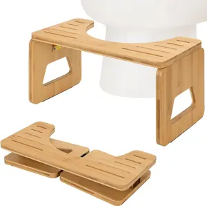 Toilet Stool Squat Adult and Kids - 8 Inches Foldable Poop Stool for Bathroom Bamboo Flip Potty Stool with Anti-Slip Layer - Improve Bathroom Posture and Comfort