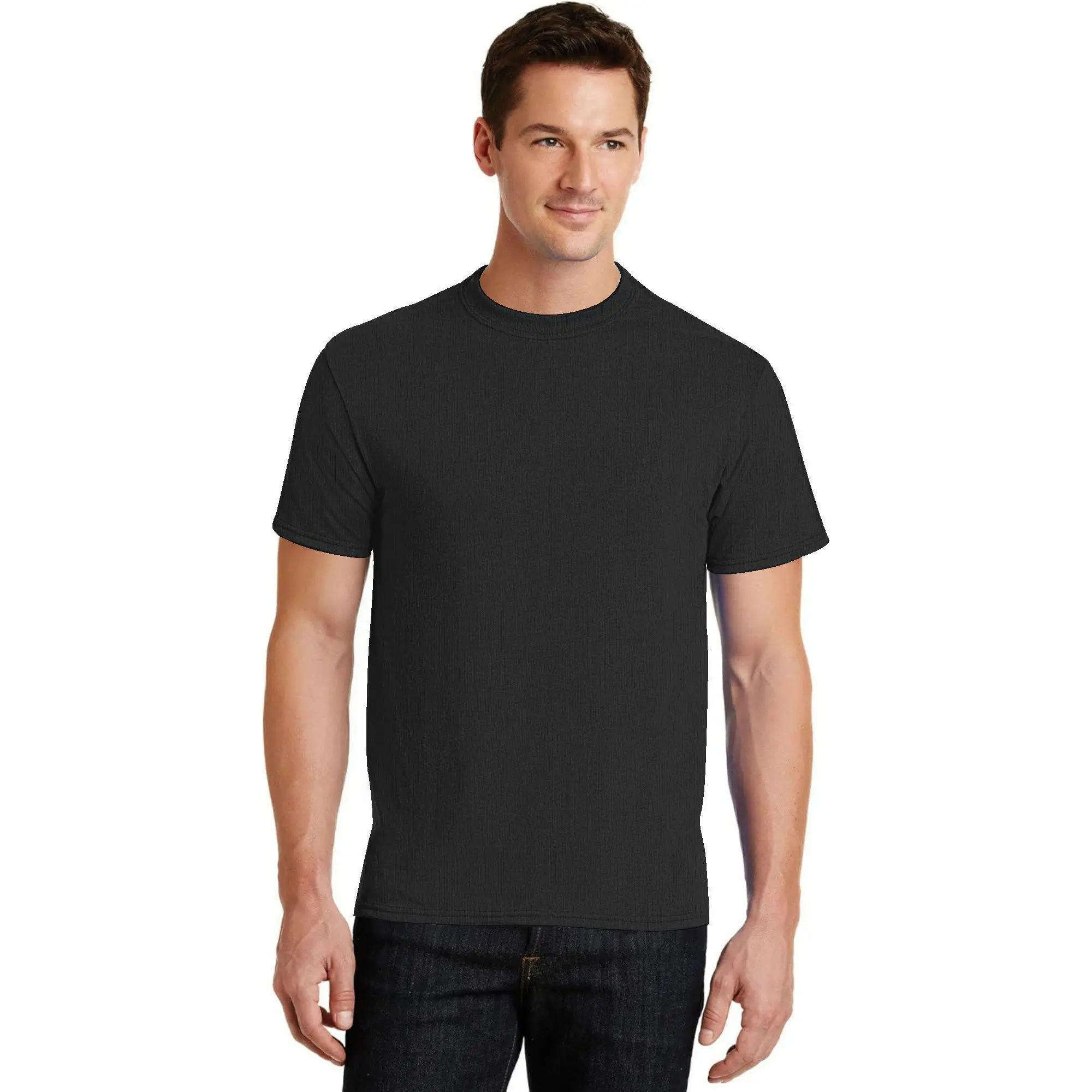Men's Crew Neck Short-Sleeve Plain Loose Solid Black T-Shirt - Casual Simple Menswear Basic Top, Sports Streetwear