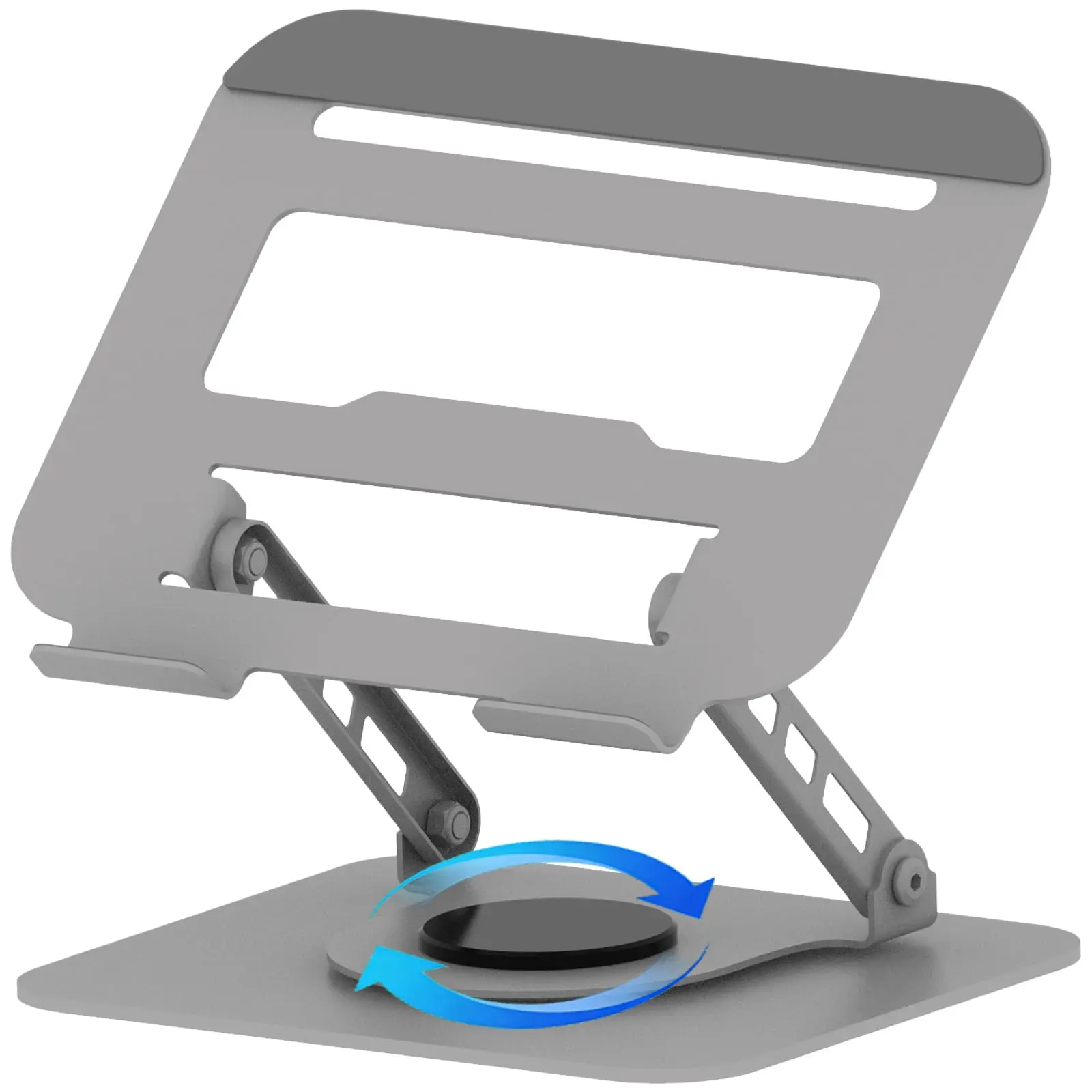 360-Degree Rotatable Aluminum Laptop Stand, Multi-Angle Adjustable Office Furniture Holder Riser with Stable Base, Foldable & Portable for MacBook Pro/Air, HP 14 & All Under 16” Devices, Solid