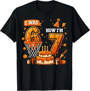 I was 6 Now I'm 7 7th Basketball Birthday Gift for Boys Kids T-Shirt