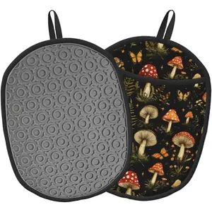 Mushroom  Pot Holders Set of 2, Heat Resistant up to 500?F, Non-Slip Kitchen Hot Pads with Pocket and Soft Quilted  Lining for Baking, Cooking and Hot Pots