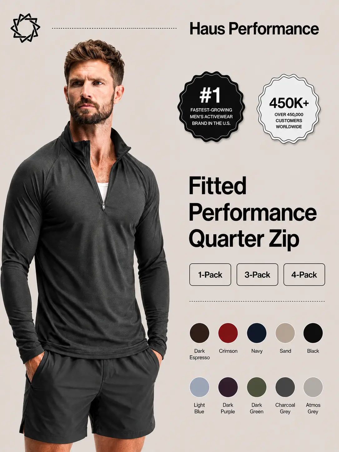 Haus | Fitted Performance Quarter Zip | Breathable Lightweight All-Day Athletic Pullover