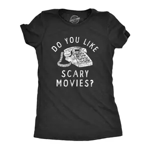 Womens Do You Like Scary Movies T Shirt Funny Spooky Killer Phone Call Tee for Ladies Funny Womens T Shirts Cute Vintage Fashion Casual Ladies T-Shirt Gift Sarcastic Tops for Women Funny Movie Top Women's Black -