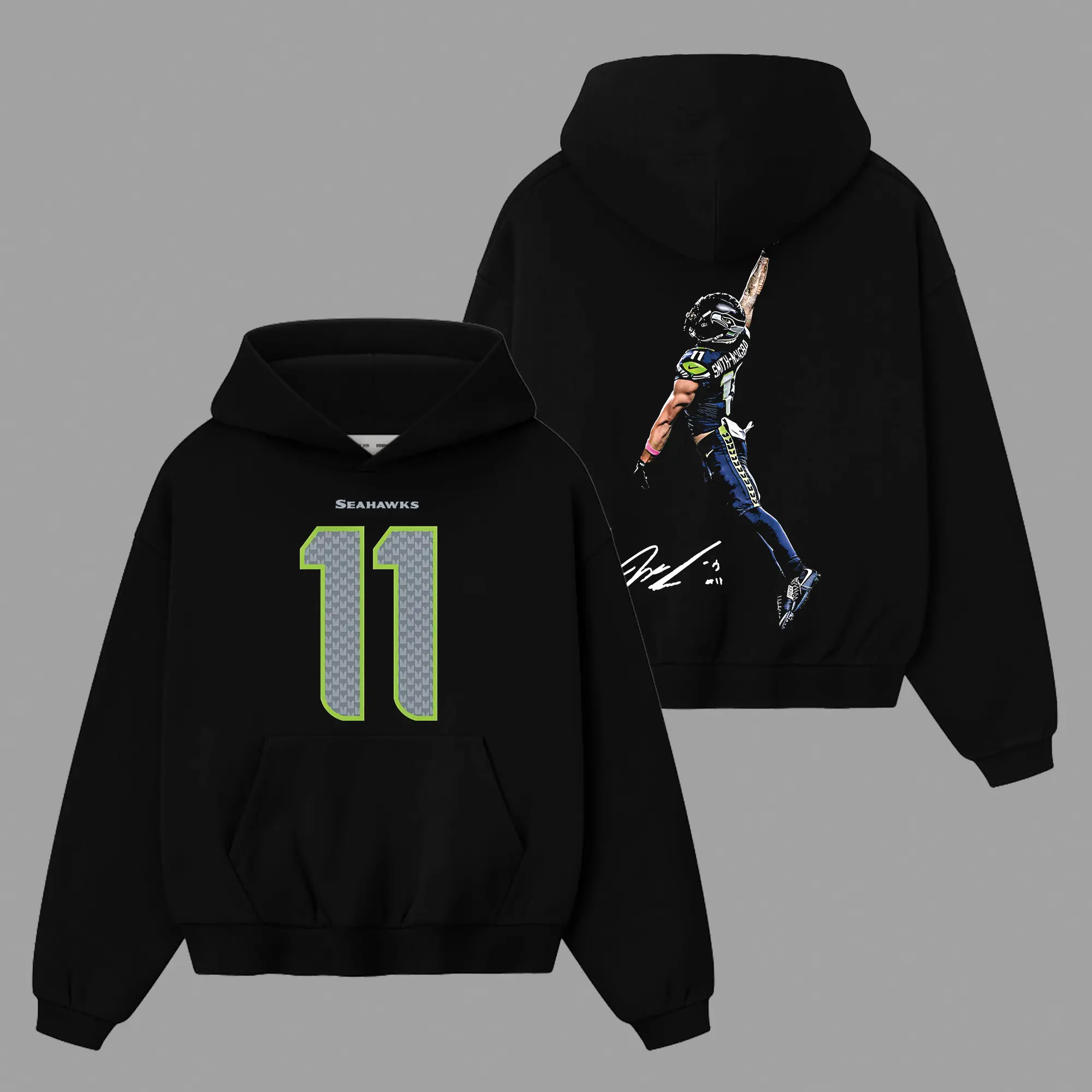 Seahawks Nation (12s) Fit - Jaxon Smith-Njigba - JSN Game Day Cotton Hoodie T-Shirt (Made In US), White Lightning, Fans Outfit, Gift For Football Fans