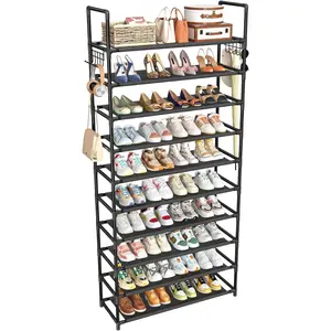10-Tier Shoe Rack Organizer, Large Capacity Black Home Storage Rack Holds 40 Pairs for Entryway, Closet