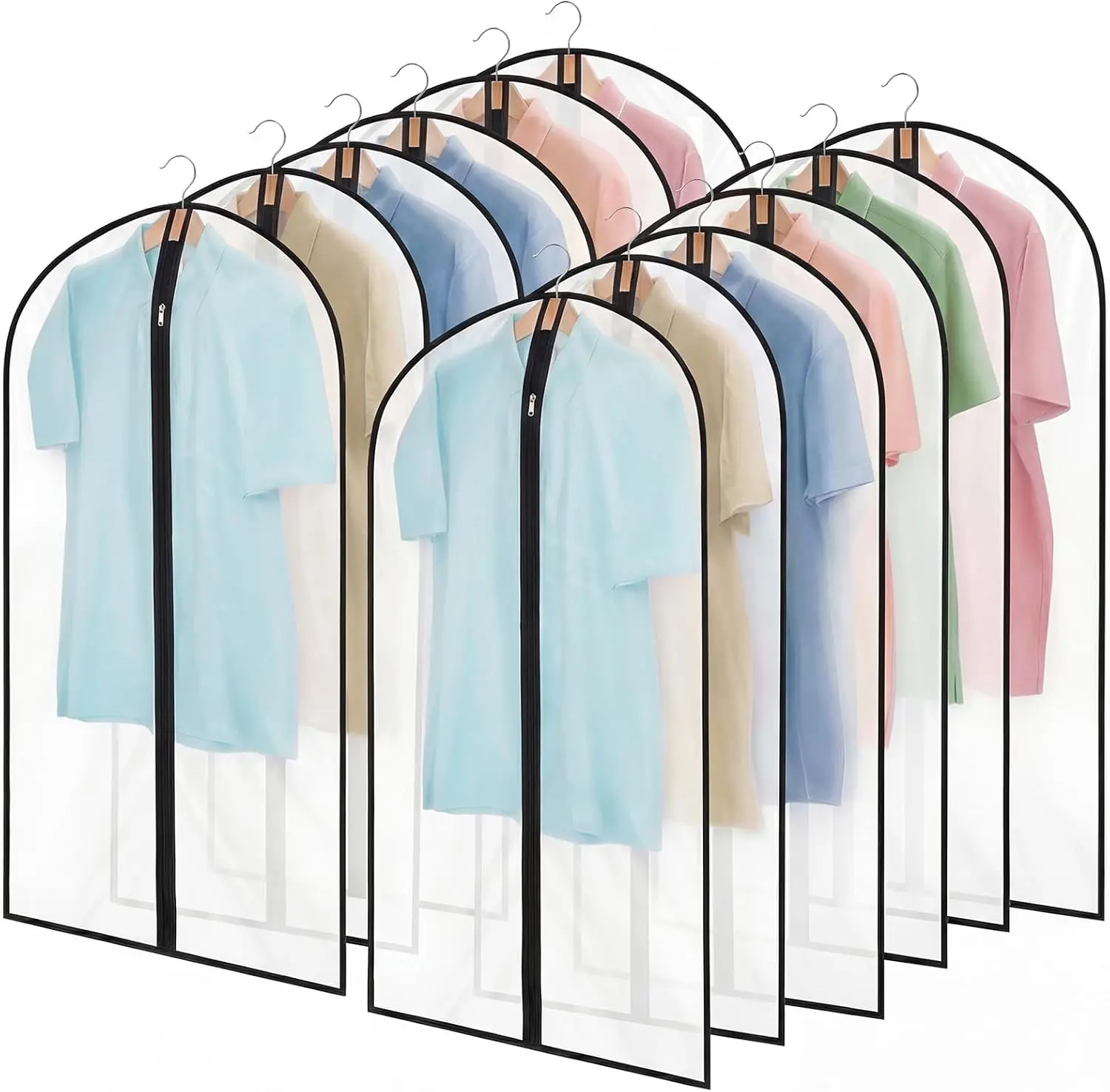 12-Pack 40" PEVA Garment Bags for Hanging Clothes, Translucent Suit Covers for Closet Storage, Coats & Dresses
