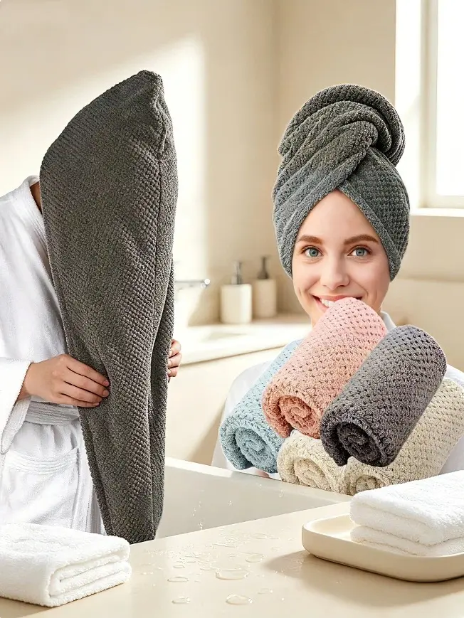 Fast Drying Microfiber Hair Turban Hat Absorbent Bath Hair Wrap Towel for Long Hair