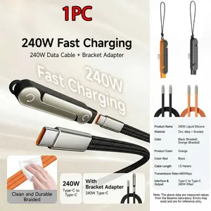 The detachable adapter with female socket folding bracket, Type c port, supports video viewing and gaming, 480 Mbps transmission speed, 240W woven fast charging data transmission cable, zinc alloy casing