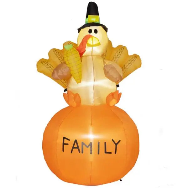 Polyester Inflatable Thanksgiving Turkey Decor Set - 39.4" W, Luminous LED Lighting, 4 Stakes, Easy Install, Indoor-Outdoor Home Garden Holiday Decoration, Outdoors