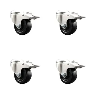 Service Caster SCC-SS316BHTTL20S3514-HRS-4 Hard Rubber Swivel Bolt Hole Caster with 3.5 in. Black Caster Wheels - 316 Stainless Steel Casters - Set of 4