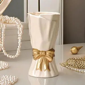 Bow Vase, White Flower Vase for  Decor, White Ceramic Vases for Boho Style, 9.3 Inch Large Vases for Ideal Shelf/Table/Living Room Decor, Mother's Day Gifts