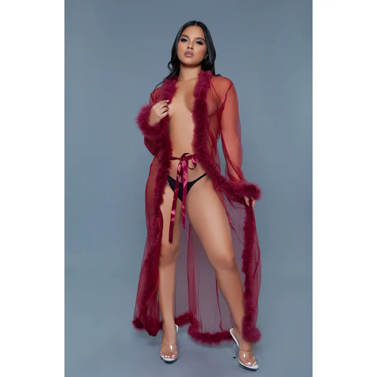 Long Marabou Robe maroon
