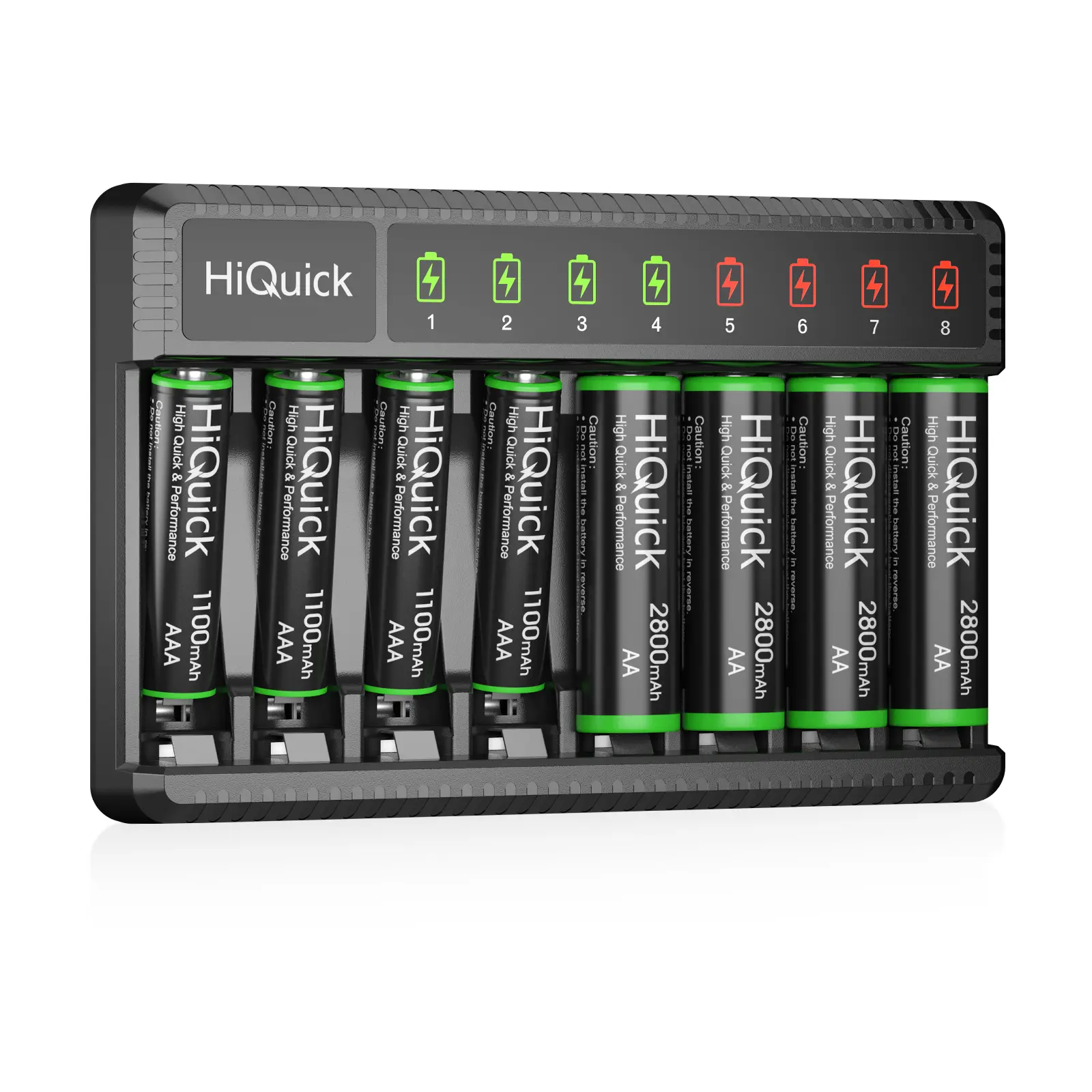 8-Slot Smart Battery Charging Station with 8 AA/AAA Ni-MH Rechargeable Batteries - 2H Fast Charge, Independent Slots, 1200 Cycles, Low Self-Discharge, Long-Lasting