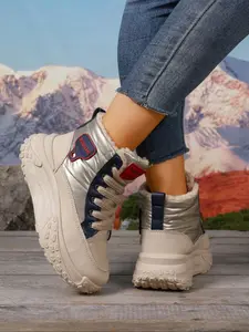 Women's High-Top Warm Fleece Lined Shoes, Fall Winter Casual Comfortable Textile Upper, Thick Sole Fashion Sneakers for Daily Wear, Thick Soled Sneakers