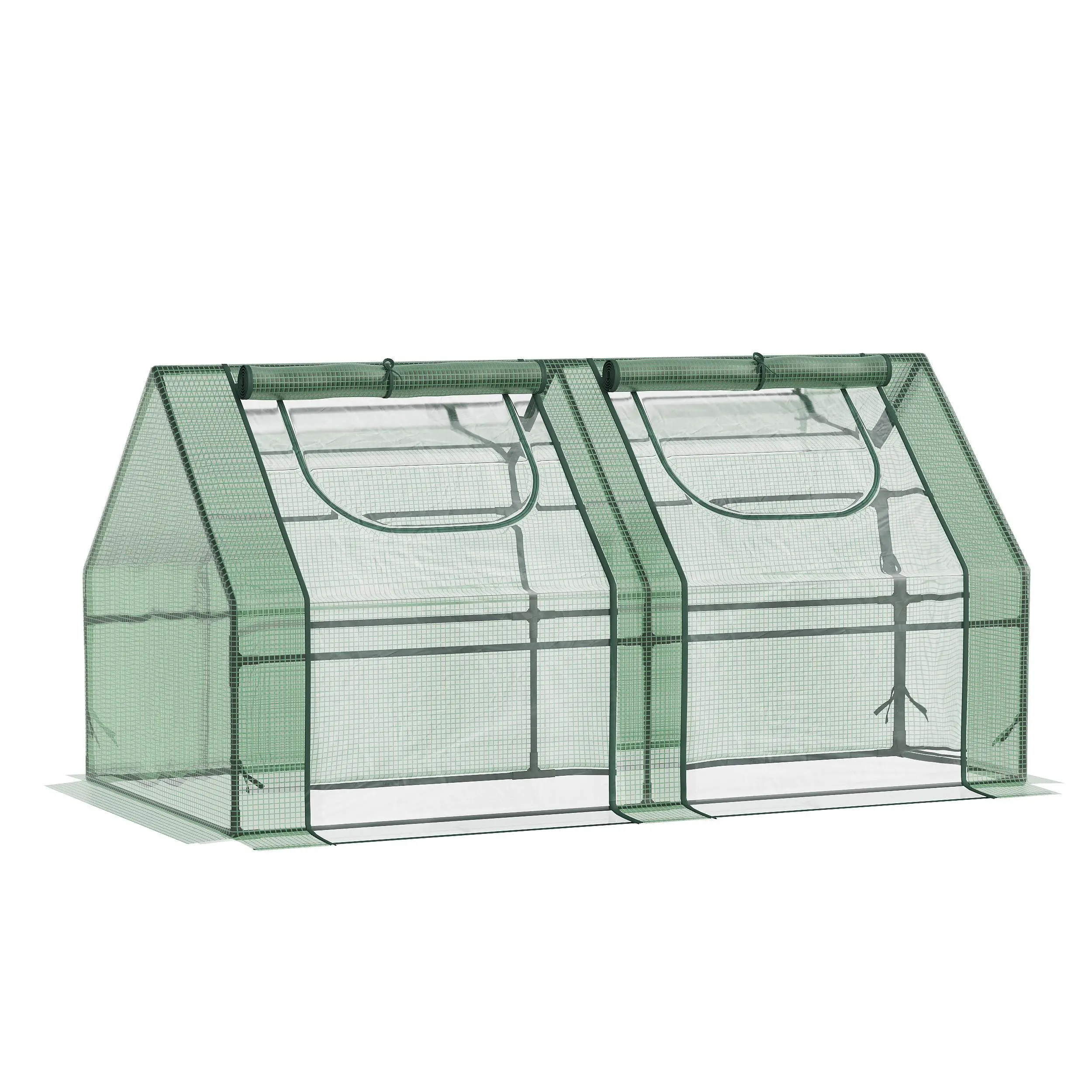 Outsunny 6'x3'x3' Portable Outdoor Mini Greenhouse Kit - Steel Frame Plant Enclosure, 2 PE Plastic Covers, 2 Roll-Up Windows for Ventilation, UV Protection, Ideal for Balconies, Garden Corners, Succulents, Plant Germination Equipment