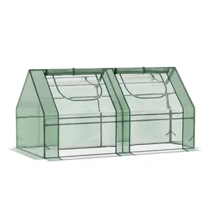 Outsunny 6' x 3' x 3' Portable Greenhouse, Garden Green House with 2 PE/Plastic Covers, Steel Frame and 2 Roll Up Windows, Green