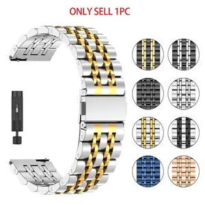 18/20/22mm Stainless steel metal watch strap Compatible with samsung galaxy watch 4/5/6/7/FE 40/44mm/Amazfit Active/Active2/Bip5/2/GTS3, metal replacement watch straps for Garmin/Huawei/Xiaomi watch strap accessories Smart Watch Straps