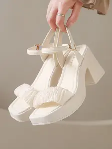 Women's Fashion High Heel Sandals, Elegant Square Toe, Casual Comfortable Platform Shoes, Cross Strap Lightweight Sandals for Daily Wear, Comfy Sandals, Trendy All-Purpose Footwear, Classy, Classy Heels