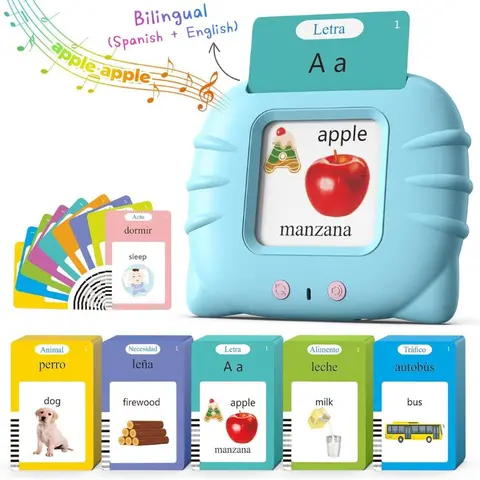 KIDGENIUS Bilingual English-Spanish Talking Flash Cards - Unisex Easy to Carry Kids Toys, 224 Cards, Ages 3-8 Learning Tool, Preschool Vocabulary Builder, Enhances Bilingual Skills, Children’s Day Back to School Gift,familyfun
