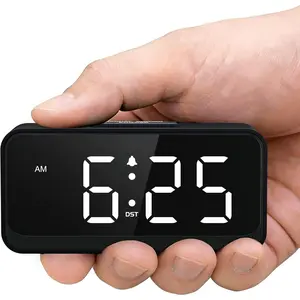 Battery Operated Small Digital Alarm Clock Compact Large Display Cordless Clock for Bedroom Travel Simple to Use for Seniors Teens White Digits