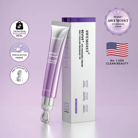 Zinc Cooling Eye Cream with Massage Tip, AWEMOIST Eye Cream Refreshing Applicator, Peptide & Retinoid Blend, Daily Under Eye Care (20ml)