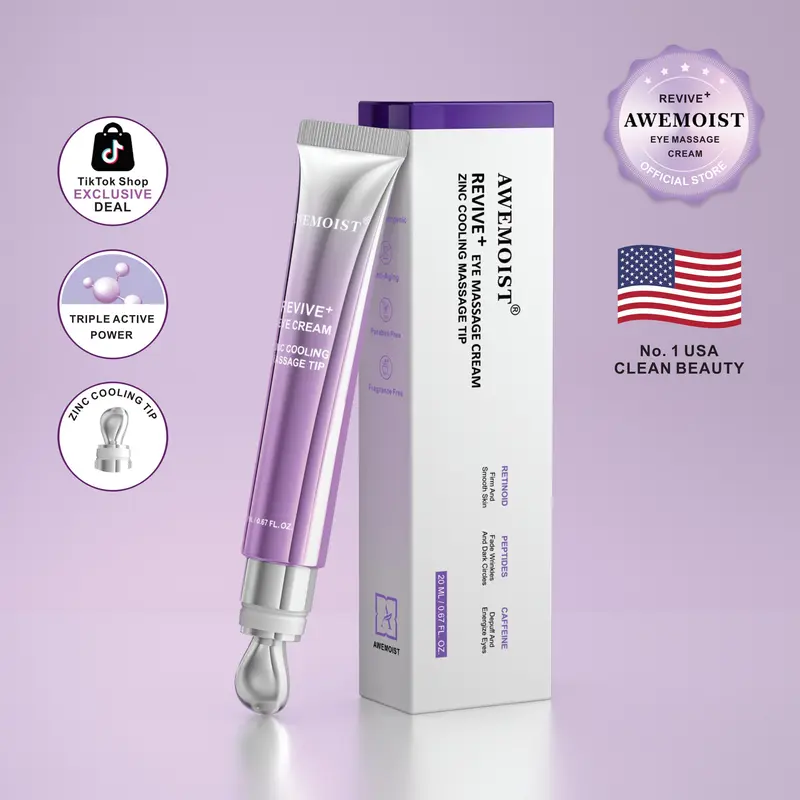 Zinc Cooling Eye Cream with Massage Tip, AWEMOIST Eye Cream Refreshing Applicator, Peptide & Retinoid Blend, Daily Under Eye Care (20ml)
