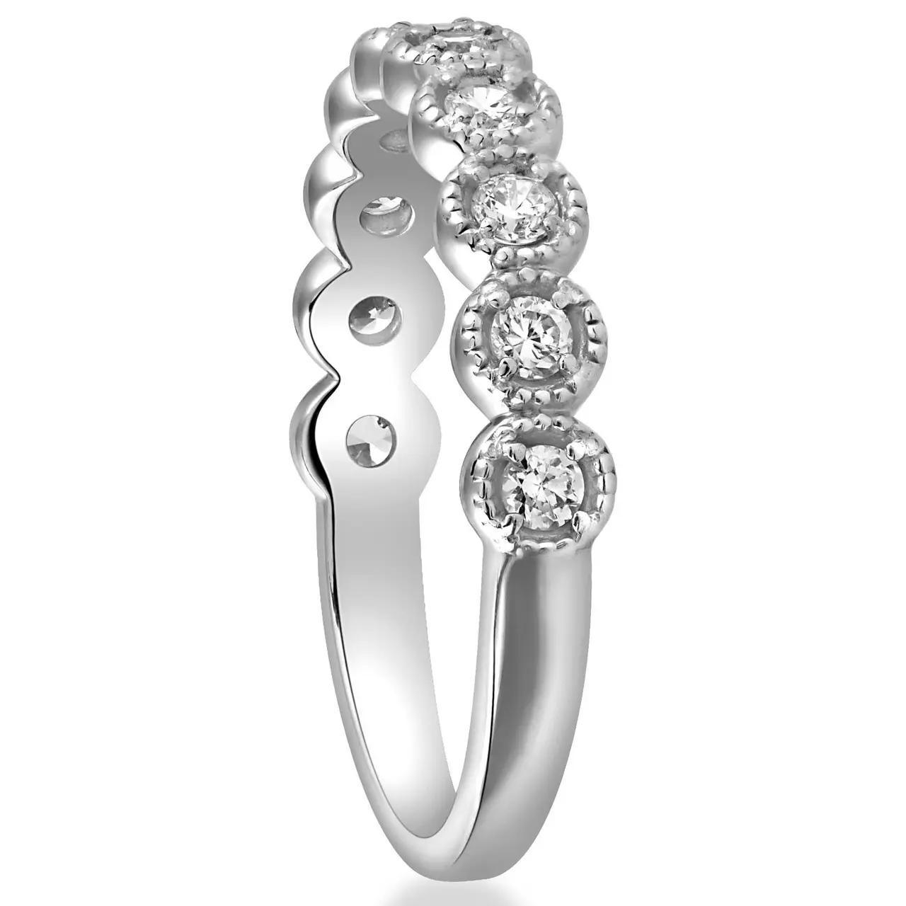 1/2ct Diamond Ring Vintage Beaded Womens Wedding Band Antique 14k WG