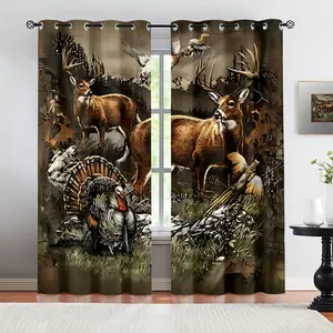 Rustic Cabin Hunting Curtains, Wildlife Deer Turkey Duck Print Curtains, Home Decoration Curtain, Camo Blackout Drapes for Bedroom Living Room, Farmhouse Hunting Lodge Decor Window Treatments