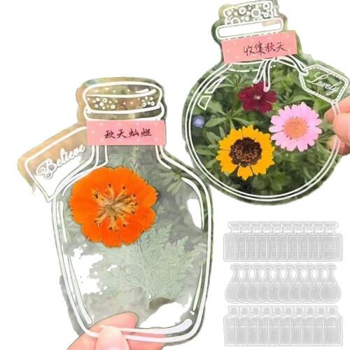 DIY Transparent Plant Specimen Bookmark Stickers – 10/20PCS Clear PET Bottle Shape Stickers for Pressed Flowers Leaves Herbarium Craft, Dried Flower Bookmark DIY Kit