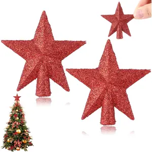 2 Pcs Mini Christmas Tree Topper, Small Tree Topper Glitter Stars Xmas Tree Topper Small Christmas Ornaments Christmas Star Treetop for Xmas Holiday Party Decor (2.4 Inch)