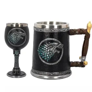 Norse Mythology Beer Mug Goblet Stainless Steel Resin Viking Tankard Wine Goblet  Water Cup Coffee Cup Drinkware Bar Decoration