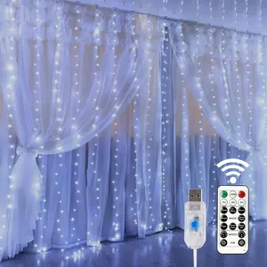 2 Pack 300LED Curtain String Lights  9.8×9.8FT Super Bright Fairy Lights, USB Powered with Remote Control & Hooks, 8 Modes Waterproof Copper Wire Lights, Indoor Outdoor Decor for Bedroom Window Wall Wedding Christmas Party