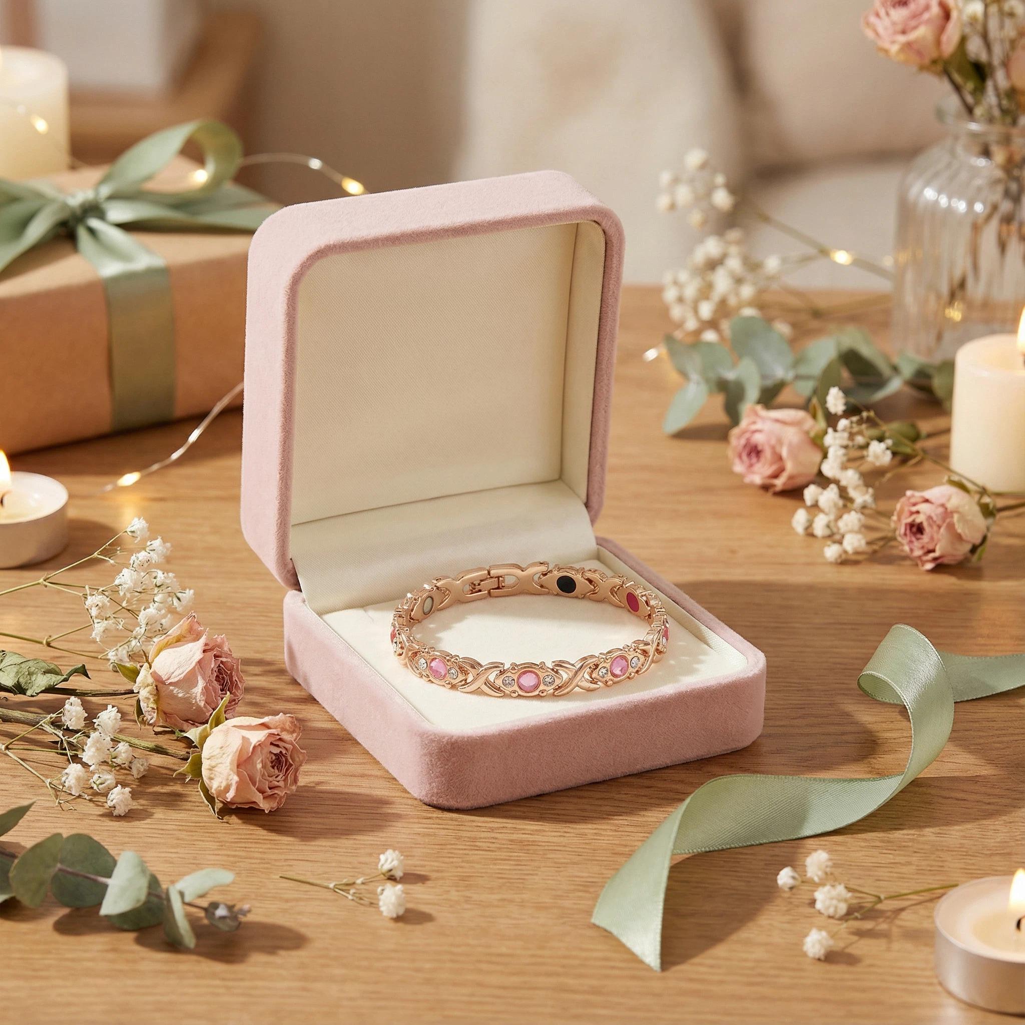 Energy Magnet Bracelet for Women, Magnetic Eco-Friendly Alloy Bracelet with Sparkling Rhinestones, Adjustable Fashion Metal Wristband, Modern Trendy Jewelry, Ideal Valentine's Day Christmas Gift for Her