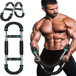 Adjustable U-Shaped Multi-Functional Arm Trainer, high-quality stainless steel with blue non-slip grip. Scientific resistance for beginners and enthusiasts, detachable for easy storage. Exercises arms, chest and shoulders, improves muscle endurance