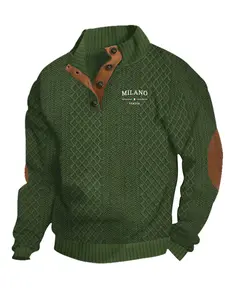 Men's letter print knitted jacquard long sleeve Henley hoodie, Fitted Knitwear Classic, comfortable fabric, casual style, suitable for men's daily wear in and winter, essential for men's gatherings and dates. Men's gift.