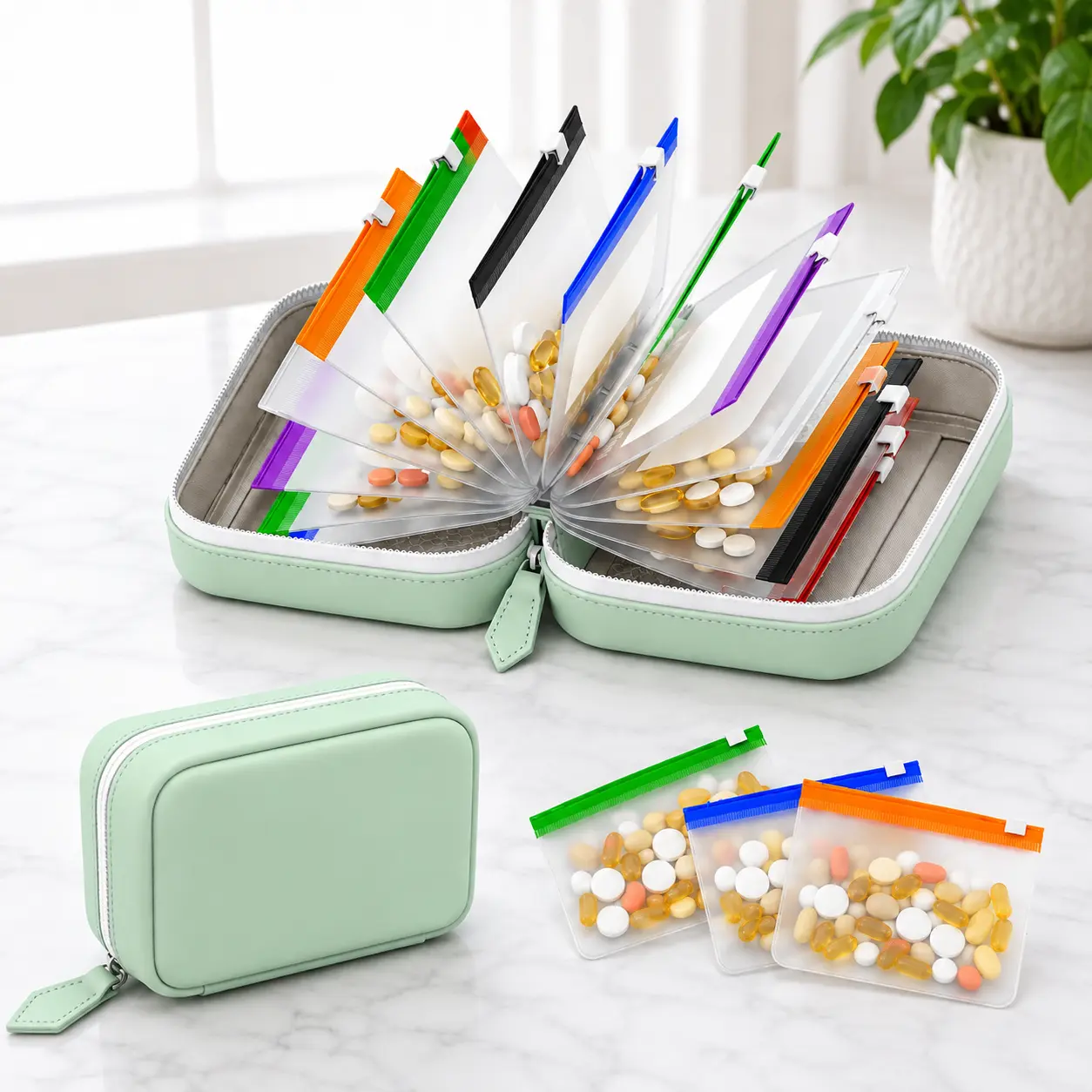 Waterproof Pill Pouch Set, 14pcs Bags Inside, A8 Waterproof Pill Organizer Set, 7 to 14 Days of Meds,Zippered Pill Storage for Fish Oils, Vitamins, Reusable Pocket Pharmacy with Color-Coded Labels dealsforyou, summerwins