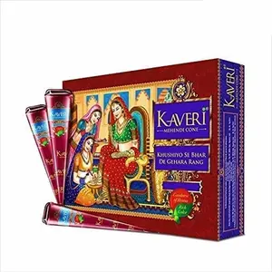 KAVERI - 100% Natural Herbal Henna Cones – Instant No-Mess Temporary Tattoo Kit | Organic Handmade Maroon Mehndi for Bridal & DIY Body Art | Easy Stencil Henna for Women & Girls